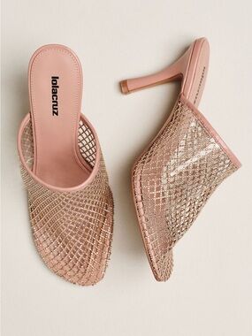 Lola Cruz Rhinestone Netted Mules